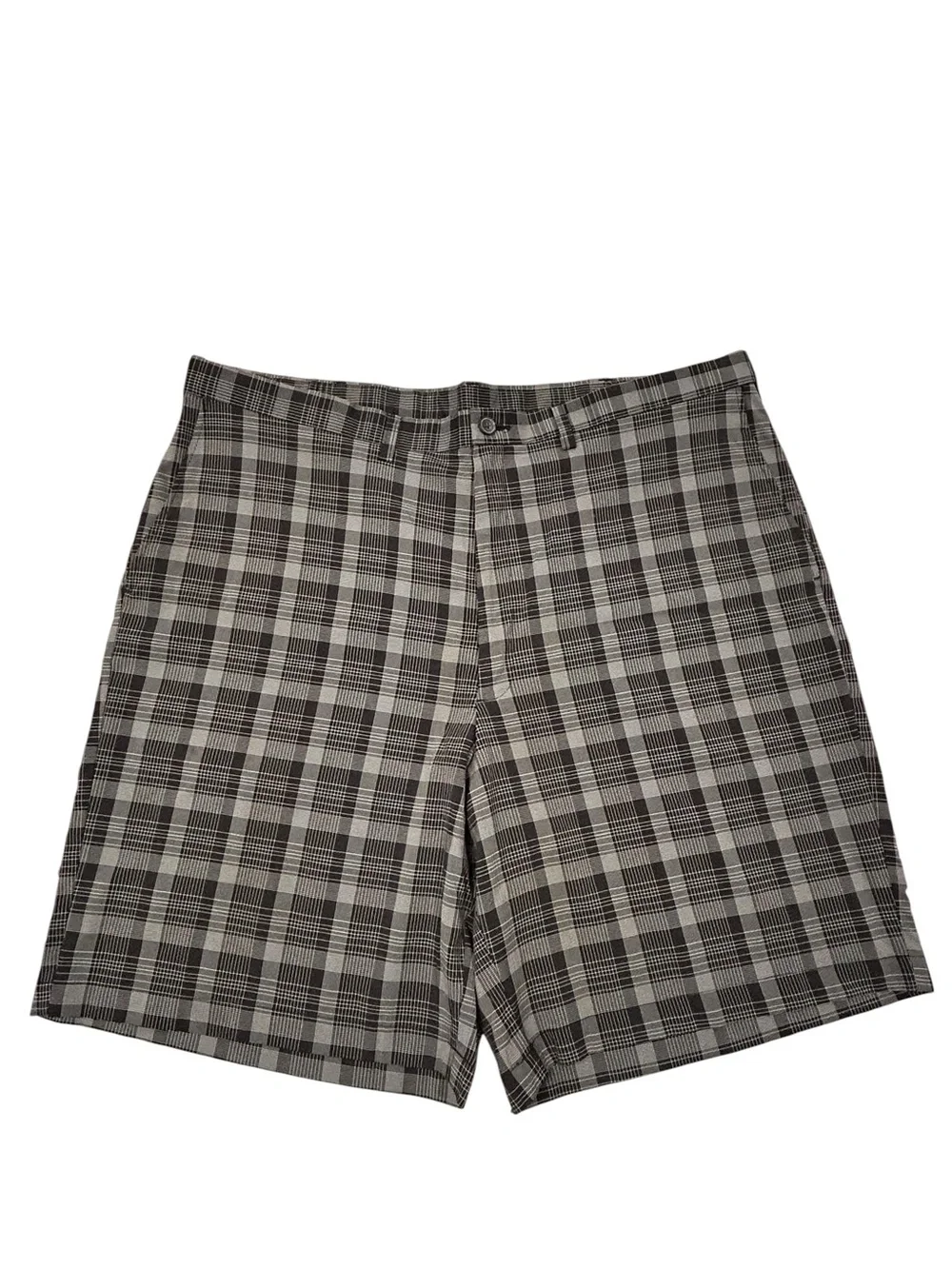 Cool 18 Men's Black Gray Windowpane Plaid Golf Shorts Big Tall 44” Waist 9” Seam